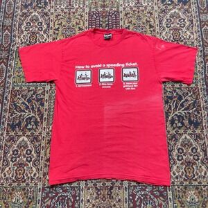 VTG 00s ODM Funny Graphic T-Shirt Red How To Avoid A Speeding Ticket Large Humor